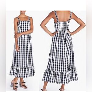 J. Crew Factory Blue and White Gingham Maxi Dress with Ruffle Hem